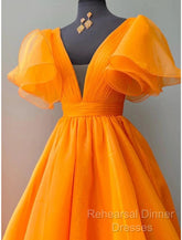 Ball Gown Evening Gown Celebrity Style Dress Wedding Party Dress Floor Length Short Sleeve V Neck Fall Wedding Guest Organza With Pleats Ruffles